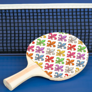 Raquette De Ping Pong Fleur-de-lis Fleurs Blanc Bold Coloré