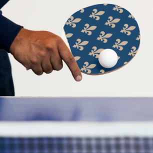 Raquette De Ping Pong Fleur de Lis Motif, Royal French, Crème sur Blue