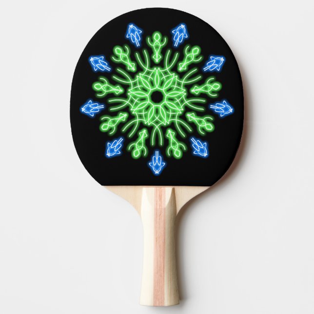 Raquette De Ping Pong Fleur de néon vert et bleu (Devant)
