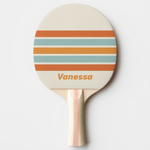 Raquette De Ping Pong Fleur du désert vintage sur fond rayé avec nom