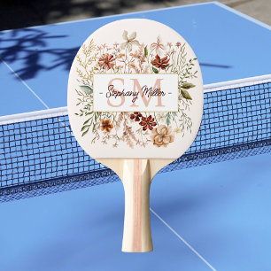 Raquette De Ping Pong Fleur Florale Élégante Monogramme Aquarelle Automn