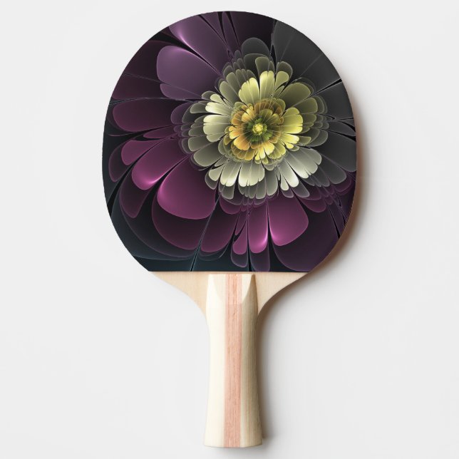 Raquette De Ping Pong Fleur fractale grise et pourpre moderne abstraite (Devant)