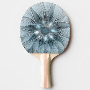 Raquette De Ping Pong Fleur Joyeuse Abstrait gris bleu floral Fractal