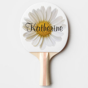 Raquette De Ping Pong Fleur marguerite blanche unique avec nom personnal