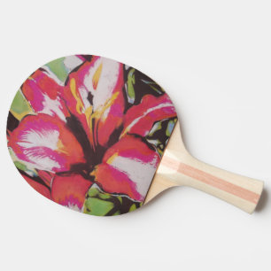 Raquette De Ping Pong fleur rouge abstraite contemporaine et colorée
