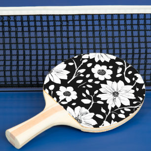 Raquette De Ping Pong Fleur simple noir et blanc Motif sans couture
