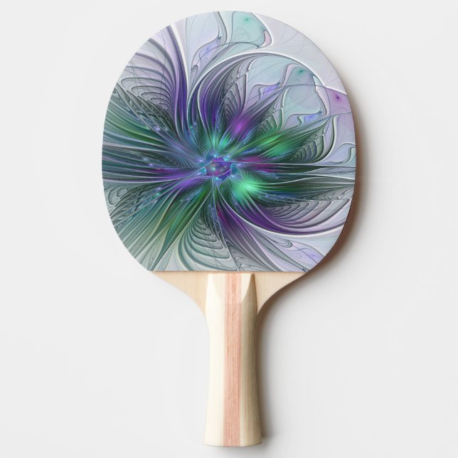 Raquette De Ping Pong Fleur verte abstraite moderne fractale violette (Devant)