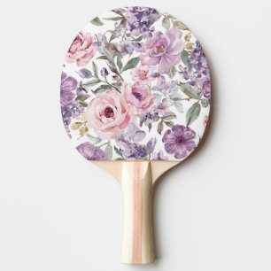 Raquette De Ping Pong Fleur violette aquarelle rose lavande florale rose