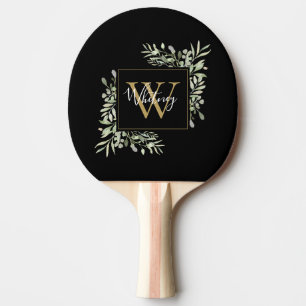 Raquette De Ping Pong Fleurie de verdure Monogramme Or Noir