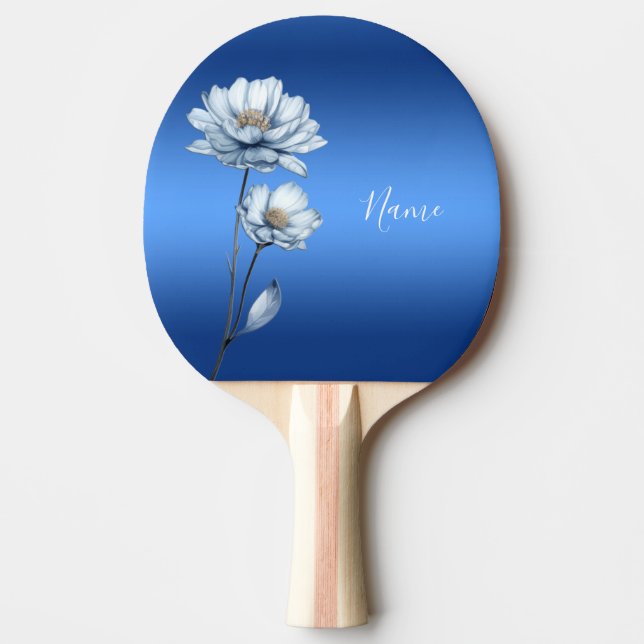 Raquette de ping pong Fleurs à l'aquarelle bleue (Devant)
