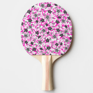 Raquette De Ping Pong Fleurs abstraites rose pâle et gris blanc