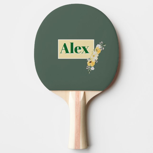 Raquette De Ping Pong Fleurs aquarelles modernes & fond vert (Devant)