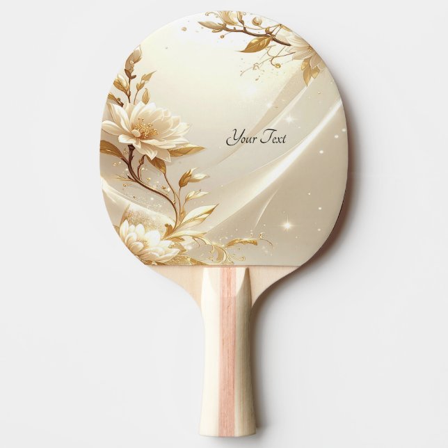 Raquette de ping pong Fleurs Blanches et Dorées (Devant)
