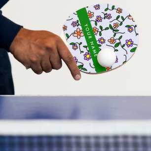 Raquette De Ping Pong Fleurs colorées, Arrière - plan Bleu, Vert