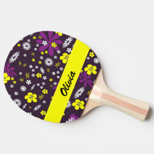 Raquette De Ping Pong Fleurs colorées sur le noir