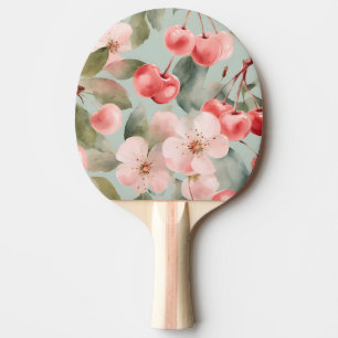 Raquette De Ping Pong Fleurs de cerisier et cerises Art de printemps