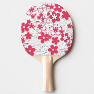 Raquette De Ping Pong Fleurs de papier rouge et blanc