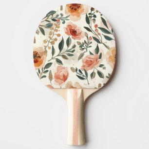Raquette De Ping Pong Fleurs de peinture botanique à l'aquarelle orange