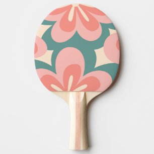 Raquette De Ping Pong Fleurs de style rétro rose et turquoise