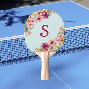 Raquette De Ping Pong Fleurs d'Hibiscus Rose Monogramme Floral Tropical