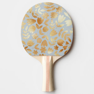 Raquette De Ping Pong Fleurs d'or, arrière - plan bleu, imitation feuill