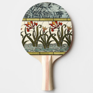 Raquette De Ping Pong Fleurs en verre souillé avec la frontière bronzage