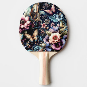 Raquette De Ping Pong Fleurs et papillons de printemps antiques