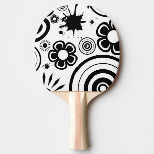 Raquette De Ping Pong Fleurs fantaisistes noir et blanc, Cercles, Éclabo