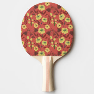 Raquette De Ping Pong Fleurs florales sans coutures motifs jaunes et rou