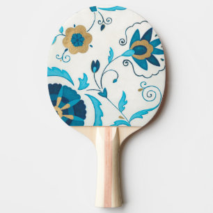 Raquette De Ping Pong Fleurs Indigo dorées avec Arrière - plan blanc