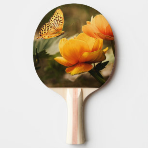 Raquette De Ping Pong Fleurs Jaunes Profondes et Lumineuses avec Papillo