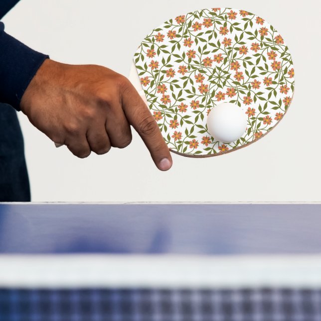 Raquette De Ping Pong Fleurs orange, Motif Floral, Verdure, Boho (Insitu)