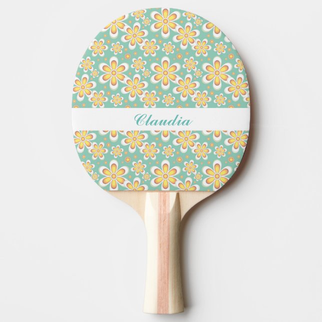 Raquette De Ping Pong Fleurs orange sur vert (Devant)