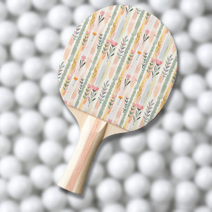 Raquette De Ping Pong Fleurs rayées pastel aquarelle vintage
