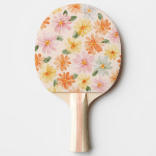 Raquette De Ping Pong Fleurs Rose Jaune Bleu Pêche