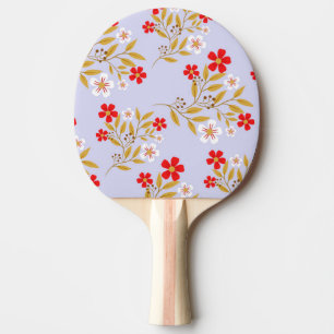 Raquette De Ping Pong Fleurs rouges jolies de style vintage sur motif bl