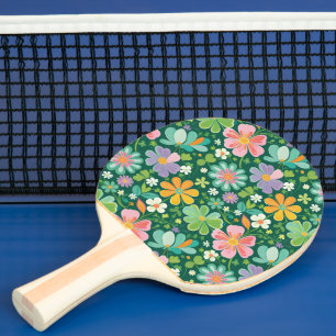 Raquette De Ping Pong Fleurs sauvages Pastel En Rose Violet Orange Et Ve