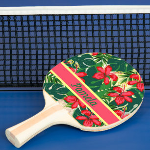 Raquette De Ping Pong Fleurs tropicales et feuilles