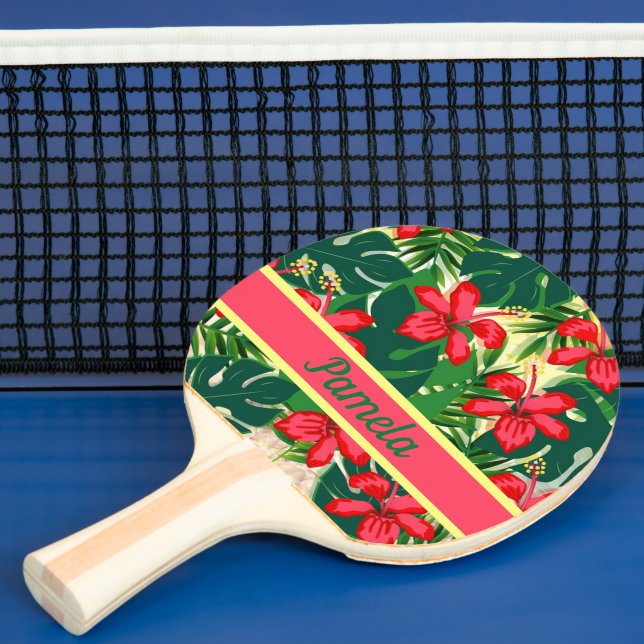 Raquette De Ping Pong Fleurs tropicales et feuilles (Insitu)