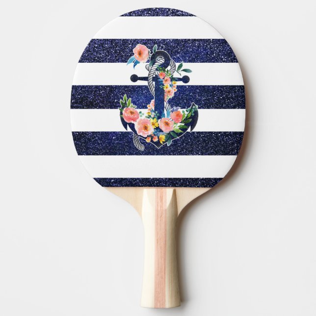 Raquette De Ping Pong Floral anchor on striped background (Devant)