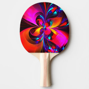 Raquette De Ping Pong Floral moderne Art Abstrait Rouge Bleu Motif #07