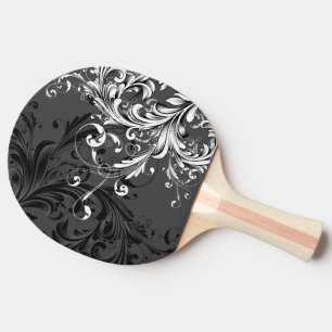 Raquette De Ping Pong Floral noir et blanc