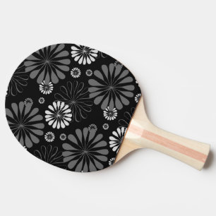 Raquette De Ping Pong Floral noir et blanc rétro
