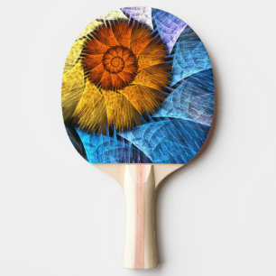 Raquette De Ping Pong Floral Orange Bleu Jaune Art Abstrait
