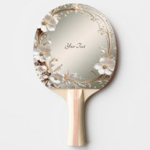 Raquette de ping pong florale blanche ornée