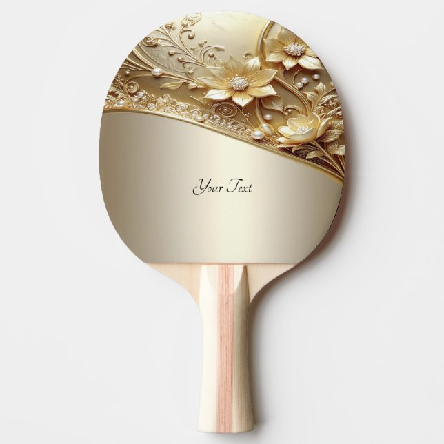 Raquette de ping pong florale en or moderne ornée (Devant)