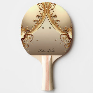 Raquette de ping pong florale ornée dorée
