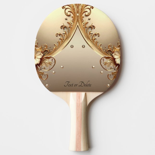 Raquette de ping pong florale ornée dorée (Devant)
