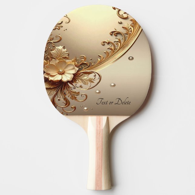 Raquette de ping pong florale ornée dorée (Devant)