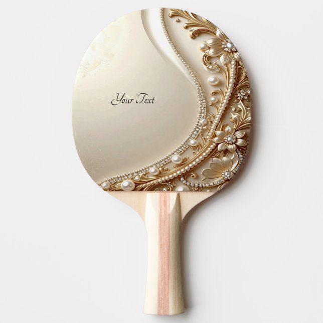 Raquette de ping pong florale ornée élégante en or (Devant)